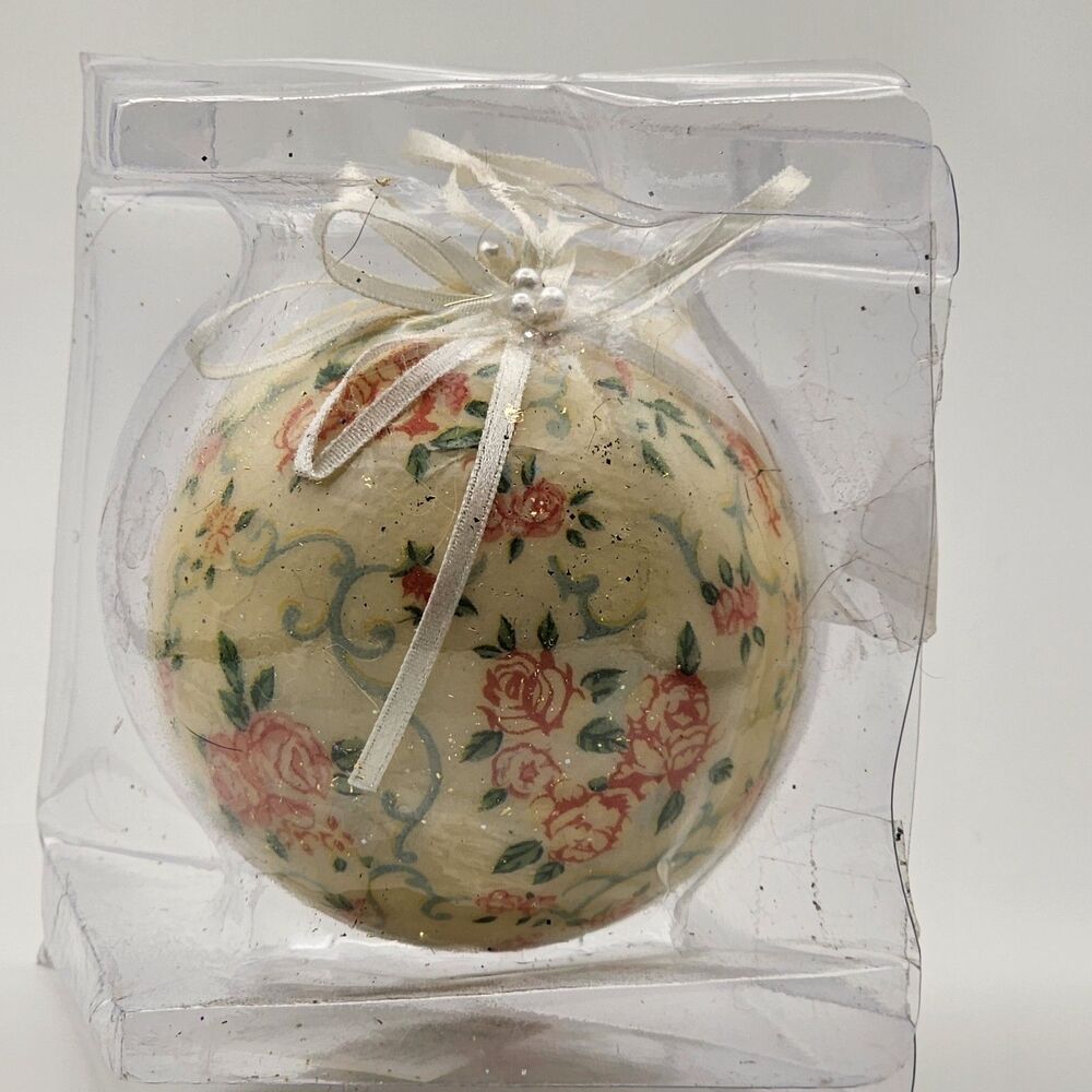 Kurt Adler Vintage Ornament Decoupage Roses With Ribbons